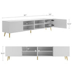 Modern 86in TV Stand for Living Room, Fluted Design Entertainment Center with Adjustable Shelves,Media TV Console Table with Storage for Bedroom,White - color: White