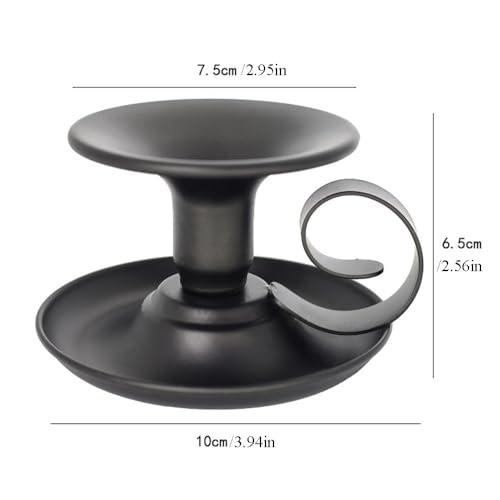 1pc Vintage Iron Tea Cup-Shaped Candle Holder Curled Handle and Drip Tray, Metal Dining Table Accent for Romantic Home Decor, Black - color: Black