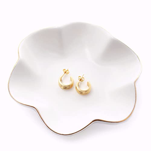 HANKOR 4.7 inch Small Ring Dish, Ceramic Jewelry Holder Tray, White Catch All Trinket Bowl for Keys Rings Earrings - color: White
