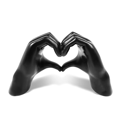 Black Heart Hands Statue, Hand Hearts Sculpture, Modern Table Shelf Accessories Decor, 5.5'' x 3'' I Love You Ornament - color: Black, size: 5.5 x 3 x 1.5