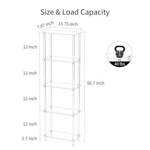 Clear Acrylic Narrow Side Table for Small Spaces, 15.75" L x 7.87" W x 50.7" H, 5 Tier Rectangle Slim End Table Nightstand, Small Mini Skinny Bedside Table for Bedroom, Bathroom, Living Room - size: 5 Tier 1-Pack