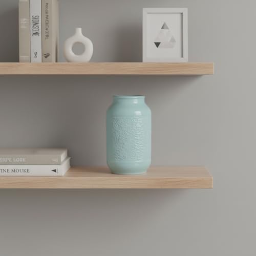 Blue Ceramic Vase for Home Decor - 9 Inch Textured Flower Vase for Table Centerpiece - Modern Decorative Pottery Vases for Flowers, Living Room, Shelf, Mantle Decor - color: Light Blue