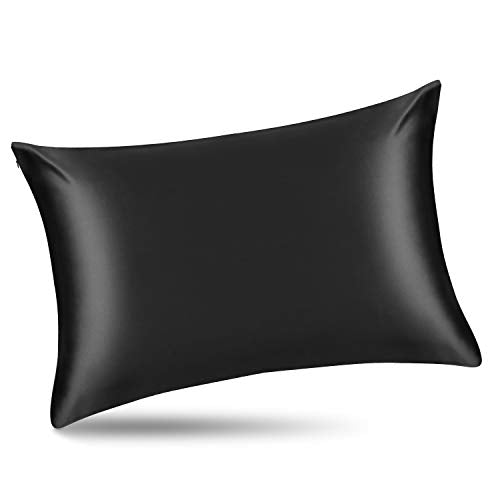 ALASKA BEAR Silk Pillowcase for Hair and Skin Beauty Sleep 100 Real Mulberry Silk Anti-Aging Pillow Slip Case Cover Standard Size with Zipper (1pc, Black) - color: A-black, size: Standard 20''x26''