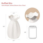 White Ceramic Vase with Ruffled Rim & Scalloped Texture - 8.5" Unique Flower Vase for Pampas Grass & Centerpieces, Decorative Boho/Farmhouse Vase for Living Room, Office Desk & Gift for Her/Yourself