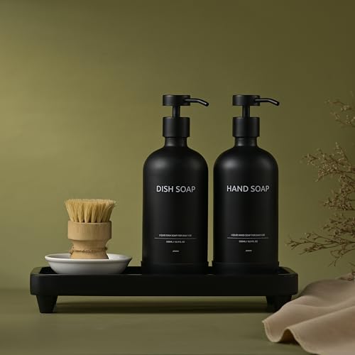 Bathroom Tray for Counter,Vanity Tray,Soap Dispenser Tray for Kitchen Sink, Kitchen and Home Decor(Black) - color: Black-large