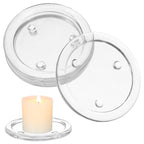 Toyvian Glass Candle Plates: 4pcs Pillar Candles Pedestal Clear Holders Round Trays for Wedding, Tealight Stand Table Centerpieces for Bathroom Dining Room Table Christmas Dinner Decor, 4inches