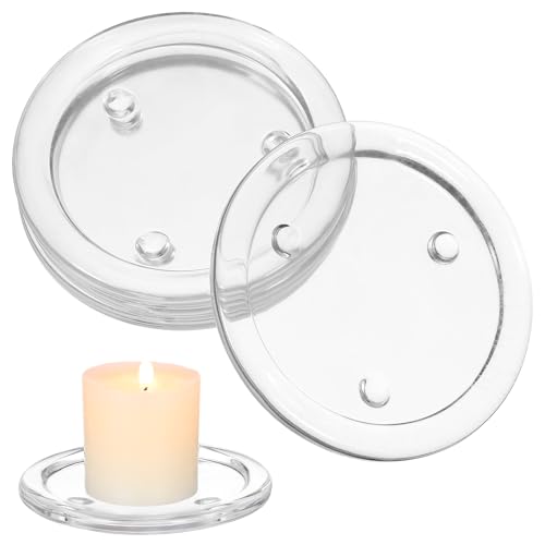 Toyvian Glass Candle Plates: 4pcs Pillar Candles Pedestal Clear Holders Round Trays for Wedding, Tealight Stand Table Centerpieces for Bathroom Dining Room Table Christmas Dinner Decor, 4inches