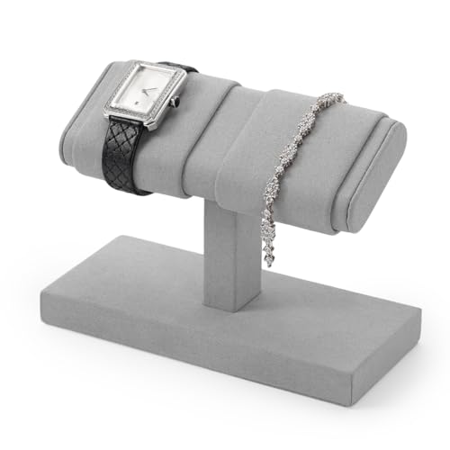 Double Watch Stand Display - Luxury Watch Holder with Soft Microfiber Lining for Jewelry Store, Home Decor & Travel | Compact 6x3x4.3in(Grey) - color: Grey