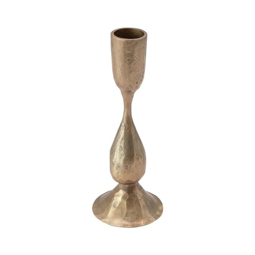 Creative Co-Op Round Hand-Forged Metal Taper Holder, Antique Brass Finish - size: 2-1/4" Round x 6-1/2"H