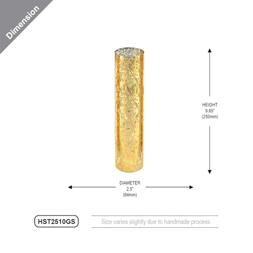 WGVI Hurricane Candle Holder Sleeve, W: 2.5", Ht: 10", Gold Speckled Glass Cylinder Open Both Ends, Chimney Tube Shade, 1 Piece - size: 2.5x10"H