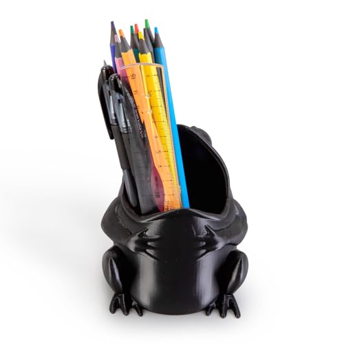 Cute Frog Pen Holder, Frog figurine Pencil Holder for Office Desk Decor, 3D Printed, Black, Durable and Fun Gift Idea - color: Black, size: Frog