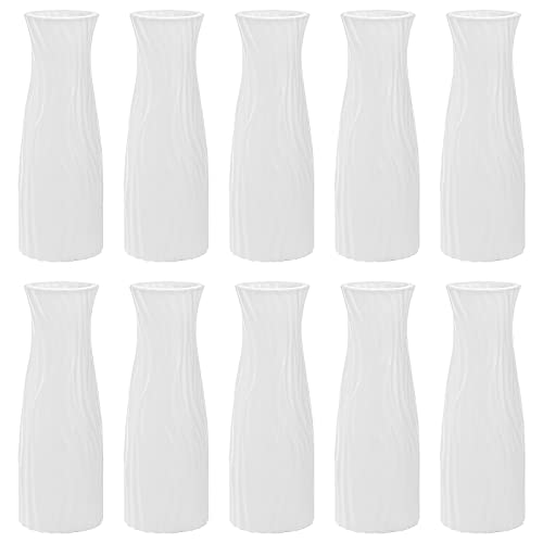 SOUJOY 10 Pack Composite Plastic Flower Vase, White Conic Floral Vase Home Decor Centerpieces, Small Unbreakable Vases for Decor Living Room - size: 7.11 cm x 7.11 cm x 20.1 cm