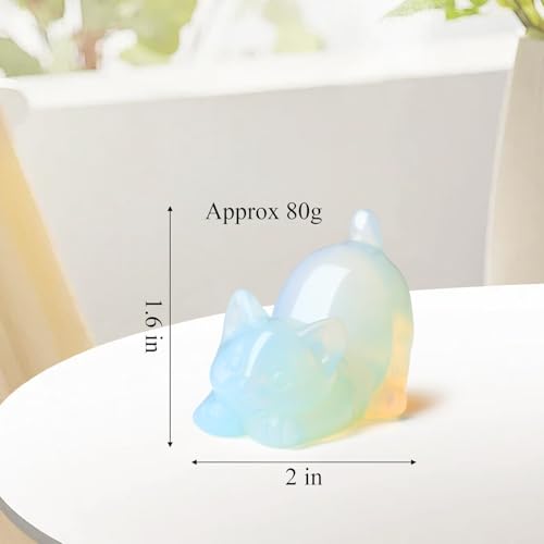 2" Opal Opalite Cat Figurine Decor Crystal Statue Stone Carved Figurines for Lazy Cat Healing Crystals Spiritual Sculpture Desk Office Room Home Lucky Kitten Gifts for Cat Lovers Women Men - color: White-opalite