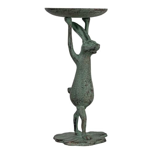 Creative Co-Op Cast Iron Bunny Rabbit Pillar Candle Holder (Holds 3 Inch Pillar Candle), Patina Finish - color: Patina
