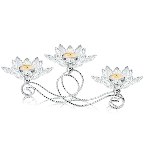 Siver Crystal Metal Tea Light Candle Holder Set, 3-Arm Flower Shaped Crystal Votive Candlestick Holders for Table Centerpiece, Wedding Shower, Party and Home Decor - color: Silver, size: 3 arm