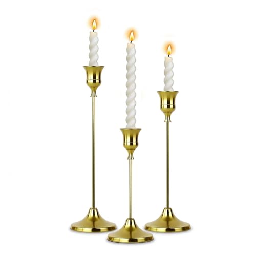 1 Sets Candle Holder Brass Metal Candlestick Holders - HearthLume Vintage Modern Metal Taper Candle Holders, Decorative Centerpiece for Table Mantel, Wedding Kitchen Home Decor, Wedding Gift,3Pcs - color: Brass, size: 3pcs