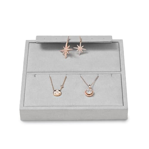 Microfiber Jewelry Display Storage Tray Pendant Stud Earrings Tray Organizer Necklace Stud Earrings Jewelry Plate Necklace Holder(Gray) - size: 5.51" x 5.52" x 0.78"