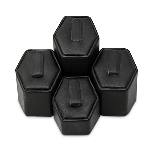 MOOCA Jewelry Ring Stand Holder Display Set, Ring Holders for Jewelry Organizer Stand Pedestals Display 4 Pcs Set, Black Faux Leather - color: Black Faux Leather