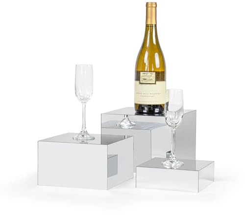 Red Co. Set of 3 Glossy Silver Acrylic Cube Display Nesting Risers with Hollow Bottoms - color: Silver, size: 6",7",8" - 1 pack