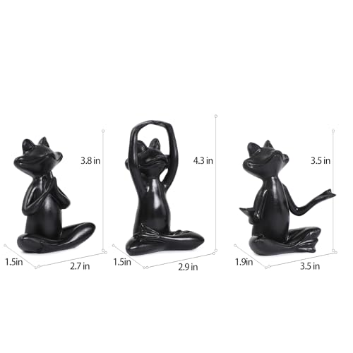 Suoedd Black Frog Figurines Yoga Decor Set of 3 –Frog Yoga Statues for Modern Living Room Table Office Bookshelf Shelves Home Sculptures Decor - color: Black Frog-3