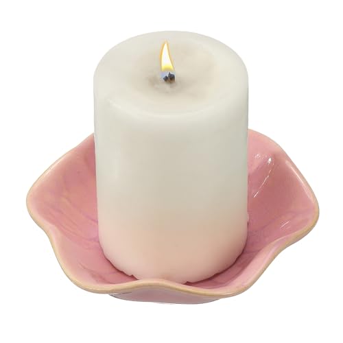uxcell Candle Holder Plates, 4 Inch Ceramic Candle Tray Tealight Incense Holder Dish Candlestick for Tea Light Aromatherapy Wedding Rustic Vintage Home Decor, Lotus Leaf Pink - color: Pink