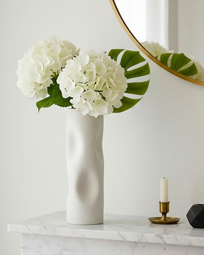 11 Inch Ceramic Flower Vase, OOSTONEE Tall Ceramic Vase, Unique Boho Modern Geometric Decorative Style, Must-Have for Shelf, Home, Living Room, Bookshelf Decor, Coffee Table Centerpiece