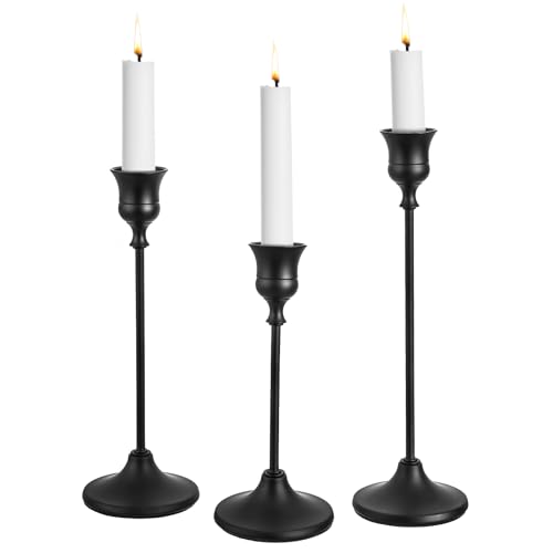 CHILL RECIPE Black Candlestick Holder Tall Taper Candle Holder for Home Decor Table Centerpiece Party Festival Decorations (1 Set 3Pcs) - color: Black, size: 1 Set-3Pcs