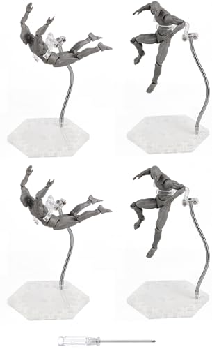 Action Figure Stand with Flexible Metal Arm,Action Figure Pose Display Holder Base,Flight Stands for Action Figures Compatible with HG RG SD SHF Gundam 1/144 Toy with Screwdriver (4Pcs Clear) - color: 4Pcs Clear