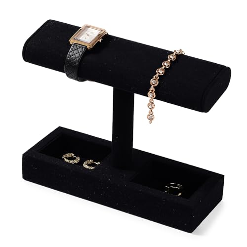 Microfiber Watch Display Stand T-bar Watch Ring Earrings Stand for Men and Women Jewelry Bracelet Wristwatch Organizer for Store and Home(Black) - color: Black