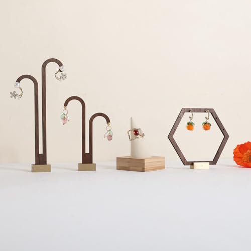 GemeShou Beige wood ring storage organizer, Velvet Jewelry ring display holder, Cute ring display stand for selling, wedding ring holder at nightstand【Beige with single cone】 - size: Small