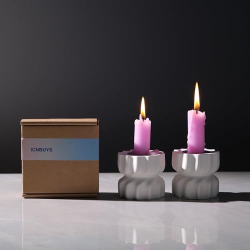 Twizzle Twist Candle Holder, Decorative Candle Holder for Table Display, Romantic Decoration, Unique Home Décor Aesthetic, Housewarming Gift, Height 2.4 inches Set of 2 - Cement