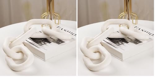 HMASYO White Wood Chain Link Decor, 5-Link Wooden Decorative Chain Home Decor Accents, Coffee Table Decor, Shelf Decor Aesthetic, Modern Bookshelf Table Decorative Objects for Living Room (Pack of 2) - color: White-5, size: 22"D x 3.9"W (Pack of 2)