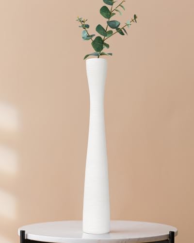 Tall White Vase 16 Inch Skinny Flower Vases, Handmade Ceramic Vase Modern Minimalist Style for Living Room, Home, Office, Centerpiece,Table, Wedding Party - color: 16.5inch&white