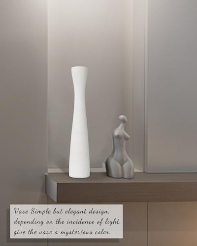Tall White Vase 16 Inch Skinny Flower Vases, Handmade Ceramic Vase Modern Minimalist Style for Living Room, Home, Office, Centerpiece,Table, Wedding Party - color: 16.5inch&white
