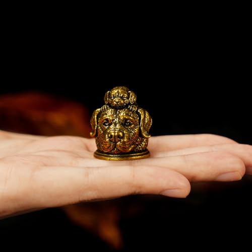 CHOVY Solid Brass Dog Head Sculptures Set Big Small Vintage Figurines 100% Pure Brass, Handcrafted Collectible Animal Statues, Mid-Century Modern Desk Decor for Office, Study Oddities Collections - color: Dog Heads