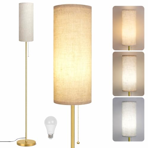 Ldeco Modern Floor Lamp for Living Room, Gold Standing Lamps with 3 Color Temperatures Bulb, Minimalist Tall Lamp with Chain Switch for Bedroom, LED Bulb Included(Beige Shade+Gold) - color: Beige+Gold