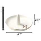Ceramic Initials Jewelry Tray Ring Dish With Personalized N-Monogrammed Engagement Wedding Gifts, for Birthday Mother's Day for Women, Ceramic White 4.7" x2.4" - style: N