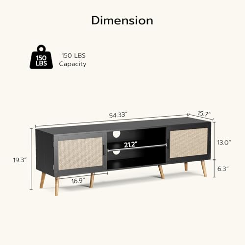 TV Stand for TVs up to 60 Inch, Modern Entertainment Center with Storage, Media Console Table with 2 Cabinets & Shelves, Wooden TV Stand for Living Room Bedroom, Black - color: Black