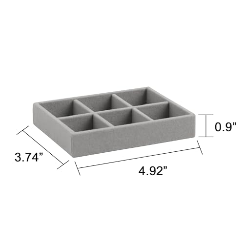 Frebeauty Small Jewelry Tray Set, Stackable Velvet Jewelry Organizer, Drawer Inserts, 4.92 x 3.74 x 0.9 Inches, Earring Organizer for Women (Set of 9, Grey) - color: Grey, size: Mixed Set 9
