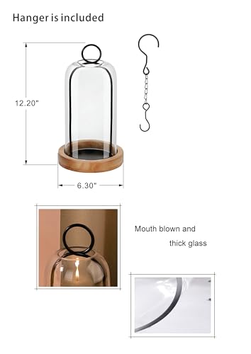 12" High Versatile Black Metal Candle Holder with Handmade Sturdy Glass Dome And Natural Wooden Base for Pillar Candle & Plants, Industrial, Farmhouse, Shabby Chic, Decorative Display Cloche Bell Jars - color: Black, size: 6"x12"