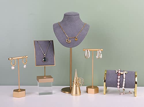 GemeShou Gold Metal 2pcs T Bar Earring Retail Display Stand for show, Tabletop Jewelry Tower Holder for Girl Women【Gold-Hexagon Base 2pcs Height 4.5" and 5.3"】 - color: A3/Gold Hexagon Base 2pcs Height 4.5" and 5.3"