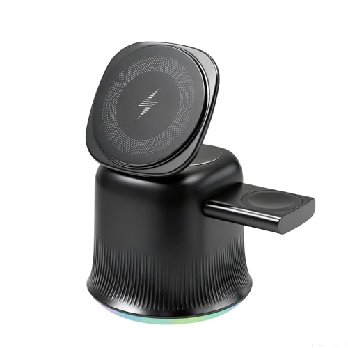 2026 3 in 1 Wireless Charging Station for Apple MagSafe Charger, 15W Fast Magnetic MagSafe Charger Stand for iPhone 17 16 15 14 13 12 Apple Watch AirPods Series (Black), Gifts for Men - color: Black
