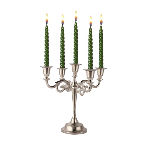 Rely+ 5 Arm Candelabra Taper Candle Holders Decorations Indoor Kitchen Décor Table Candles Candlestick Candelabra Centerpiece (Silver) - color: Silver, size: 5 Arm