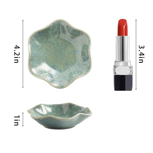 Ceramic Ring Dish, Jewelry Dish Holder, Small Trinket Tray Plate for Earrings Rings Necklaces Keys, Gift for Mom Friend Sister on Birthday Mother's Day Christmas (Cyan Surface) - color: Cyan Surface