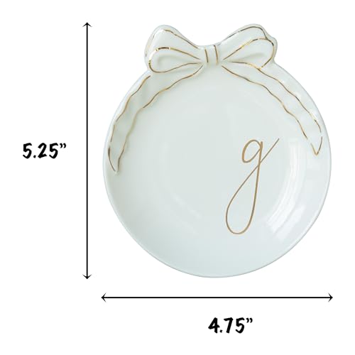 COLLECTIVE HOME - Personalized Initial Ceramic Jewelry Tray with Bow, Christmas Gift Ideas for Women, Small Gift for Girlfriend Wife, Ring Holder, Earrings Dish, Birthday Gift for Her (G) - color: G