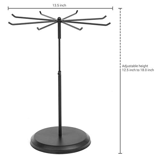 MyGift Black Metal Rotating Necklace and Bracelet Organizer Jewelry Stand with 8 Hooks and Adjustable Height, Multipurpose Accessory Keychain Holder Display Rack for Retail - color: Black (1 Tier)