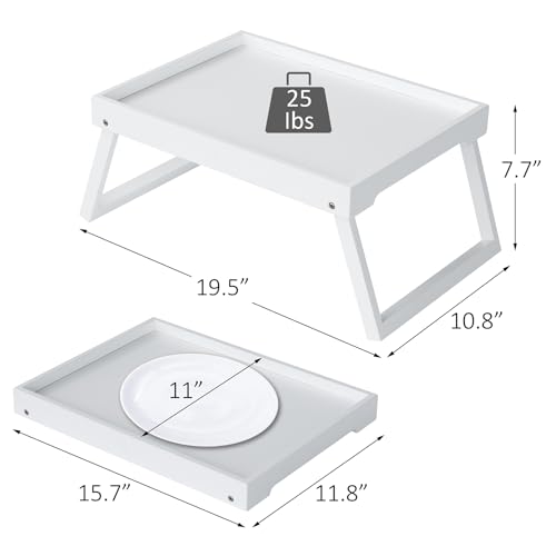Bamboo Bed Tray Table with Folding Leg, Breakfast in Bed Tray for Eating,Kitchen Serving, Food, Sofa, Snacking or Working, Laptop Desk Dinner(1, White) - color: White
