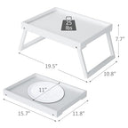 Bamboo Bed Tray Table with Folding Leg, Breakfast in Bed Tray for Eating,Kitchen Serving, Food, Sofa, Snacking or Working, Laptop Desk Dinner(1, White) - color: White