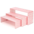 Pink Acrylic Risers Display Stand - 3 Tier Stand For Pop Figures , Rainbow Cupcake Stand , Rectangle Shelf , Perfume Organizer , Dessert Stand (1 set)
