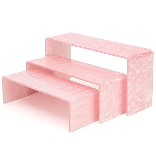 Pink Acrylic Risers Display Stand - 3 Tier Stand For Pop Figures , Rainbow Cupcake Stand , Rectangle Shelf , Perfume Organizer , Dessert Stand (1 set)